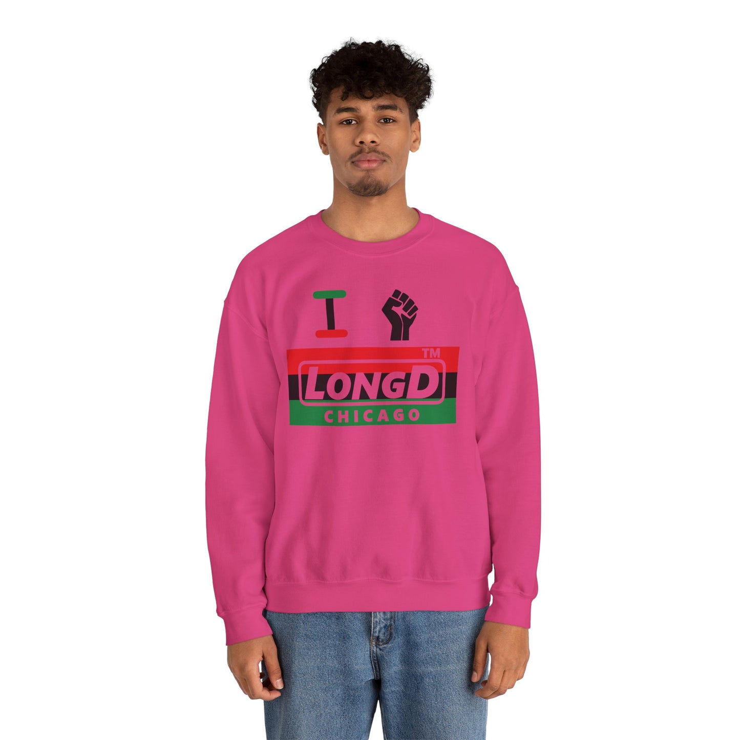 I fist LongD negative horizontal 3-striped Chicago logo crewneck sweatshirt