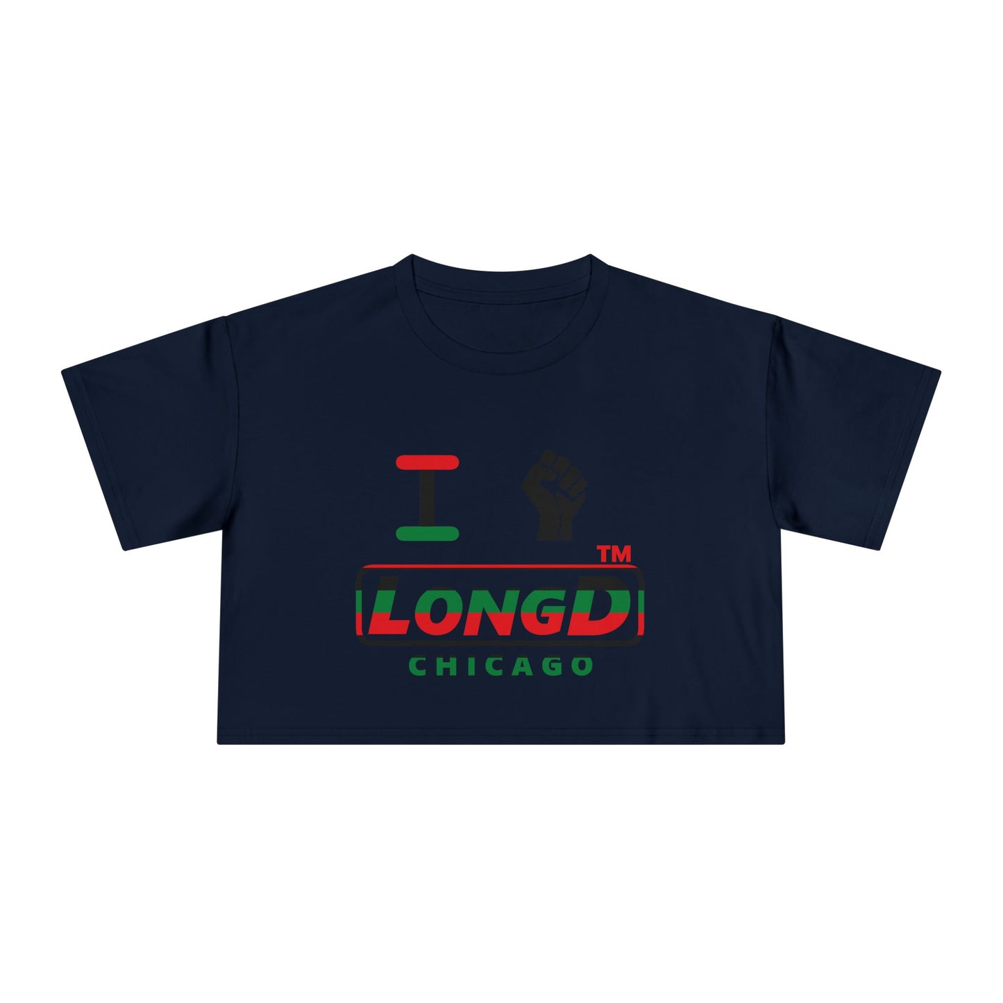 I fist LongD positive horizontal 6-striped Chicago logo crop tee