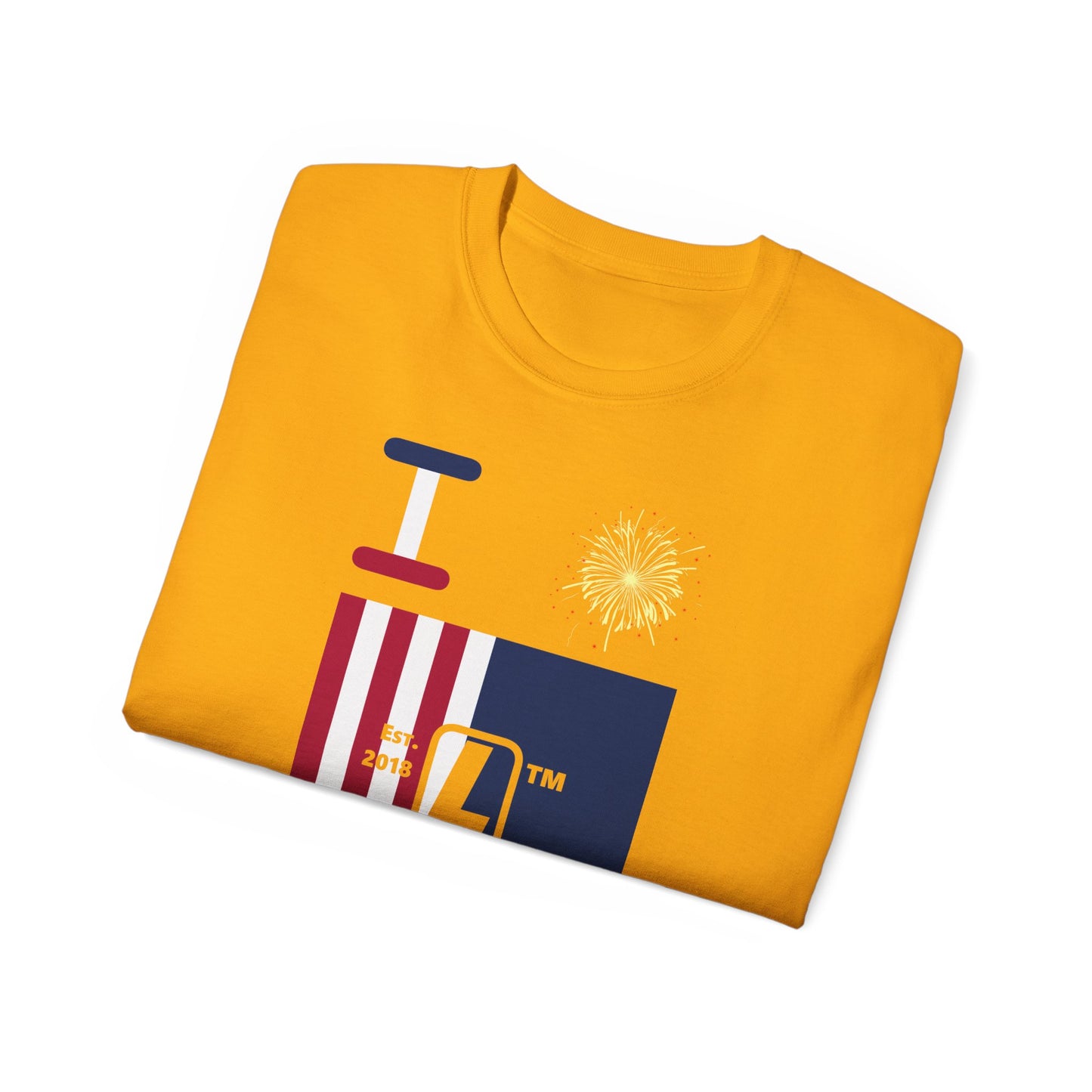 I Burst LongD cotton tee negative cropped flag Hyde Park upright logo (Patriotic colors)