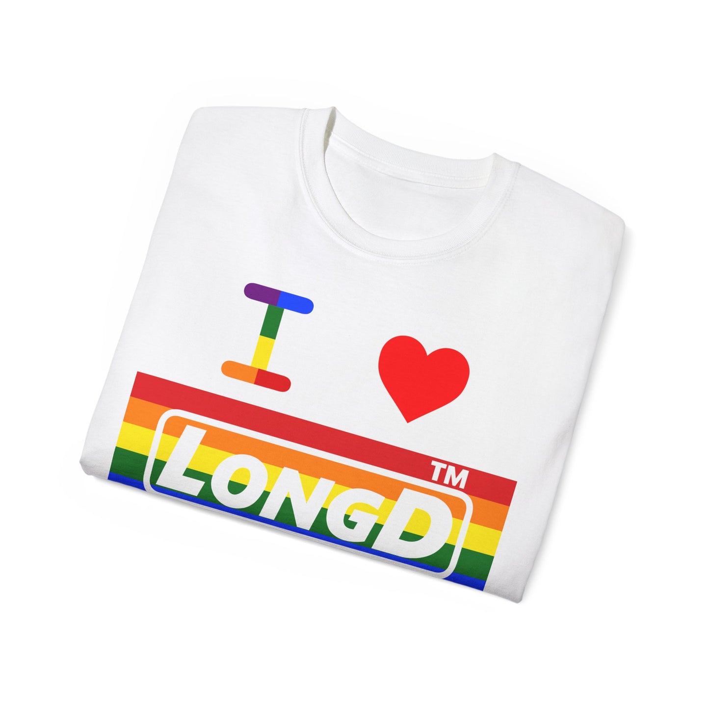 I Luv LongD negative horizontal striped Hyde Park logo cotton tee (Pride colors)