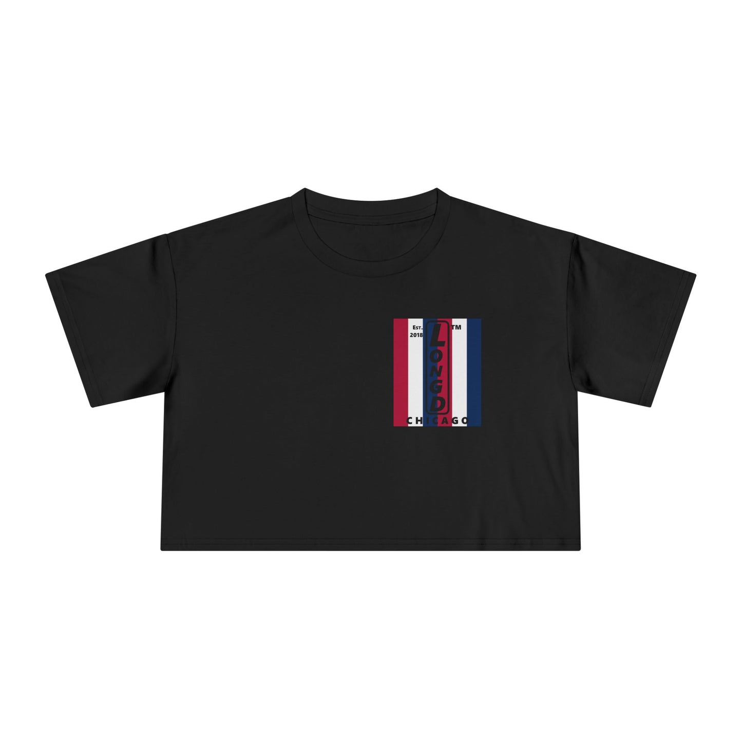 Negative vertical 6-striped upright single-breasted Chicago logo crop tee (Patriotic colors)