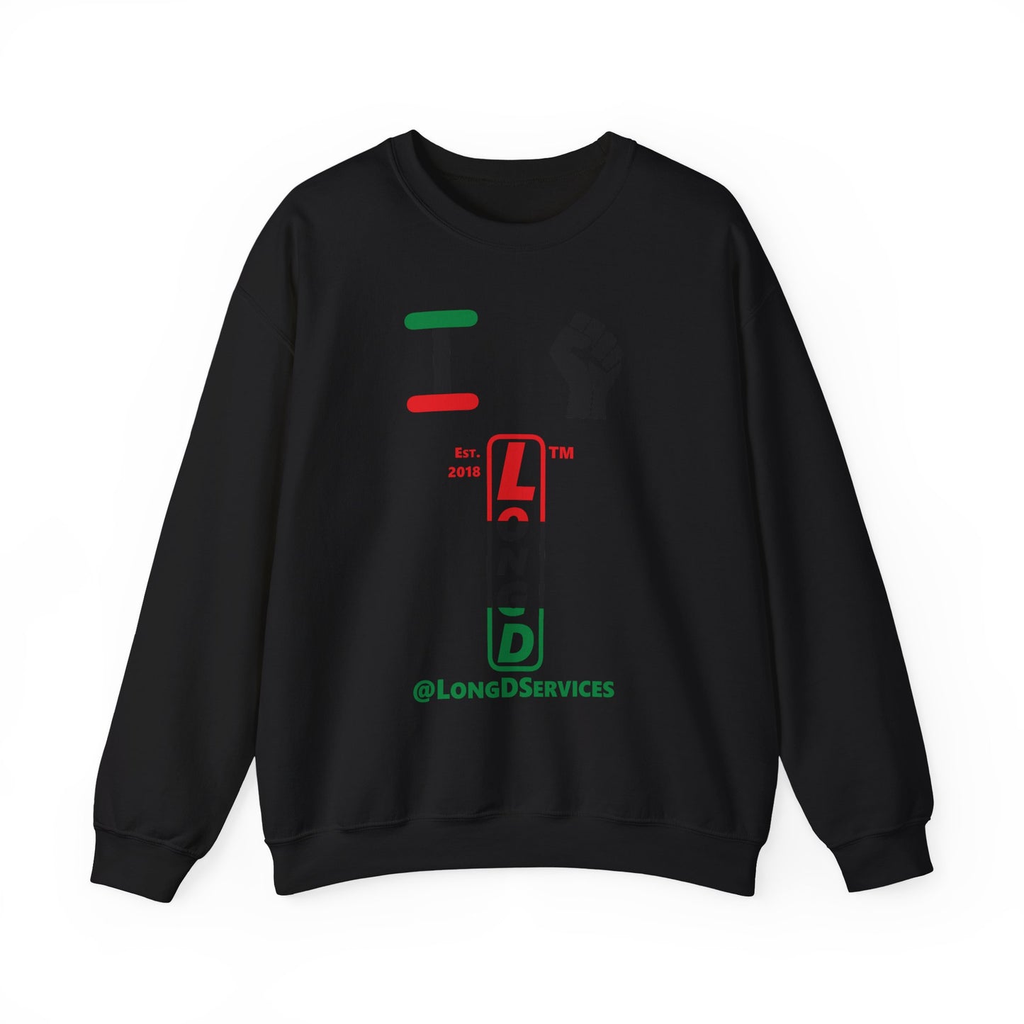 I Fist LongD positive horizontal 3-striped tag upright logo crewneck sweatshirt