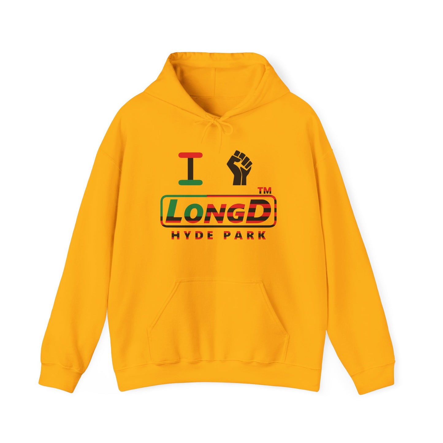 I fist LongD® positive flag Hyde Park logo Hoodie (Juneteenth colors)