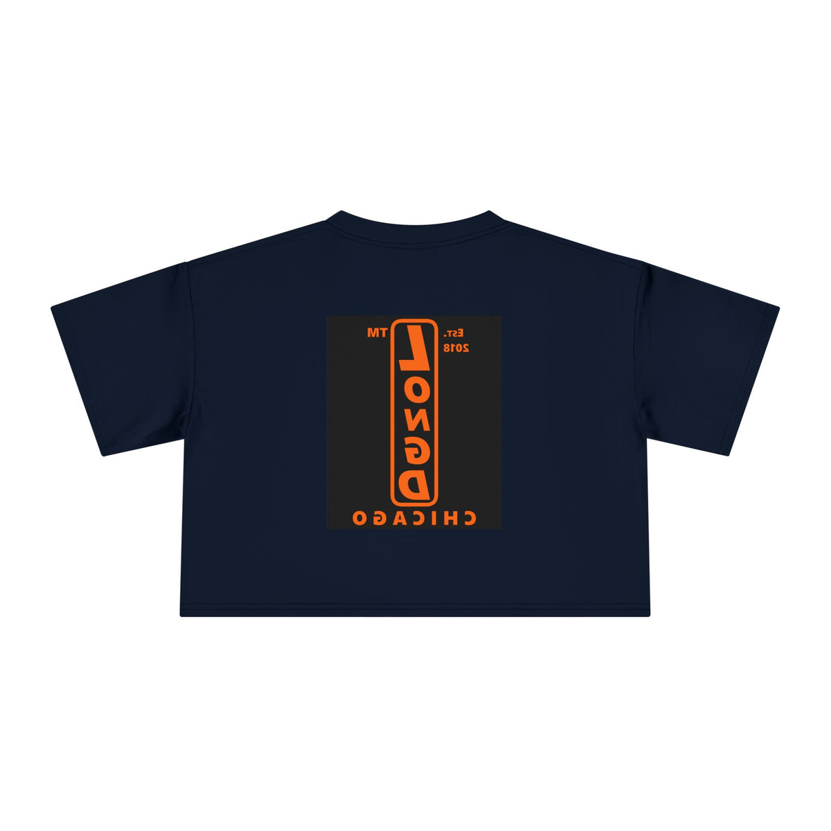LongD Chicago upright front-back logo orange (FE7518) on Black (000000) crop tee