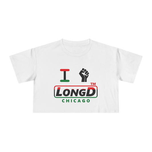I fist LongD positive horizontal 3-striped Chicago logo crop tee