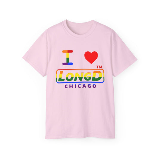 I Luv LongD positive horizontal striped Chicago logo cotton tee (Pride colors)
