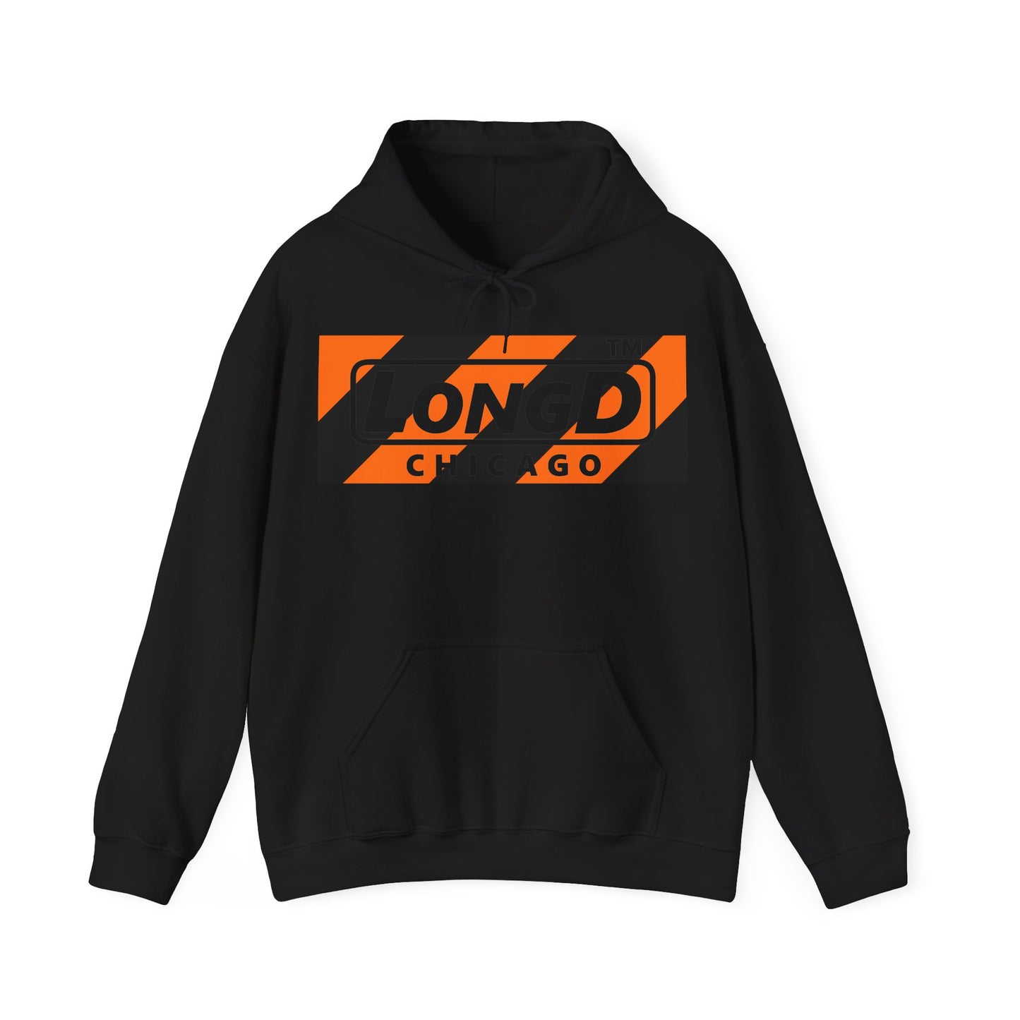 LongD Chicago negative diagonal 6-striped front-back logo (Halloween colors) hoodie