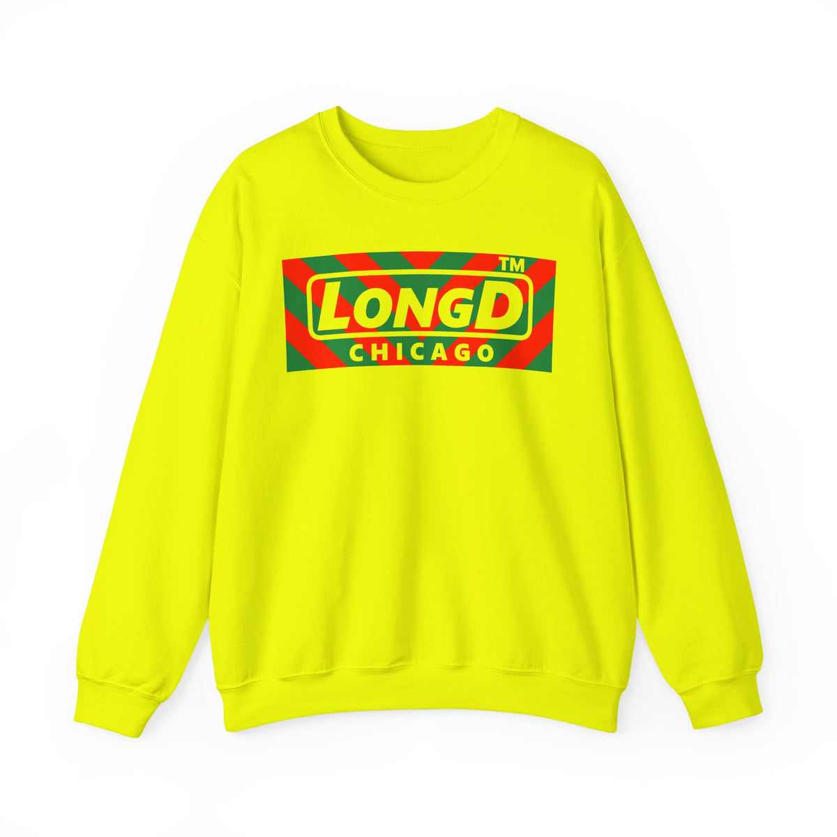LongD Chicago negative downward chevron front-back logo (Xmas colors) crewneck sweatshirt