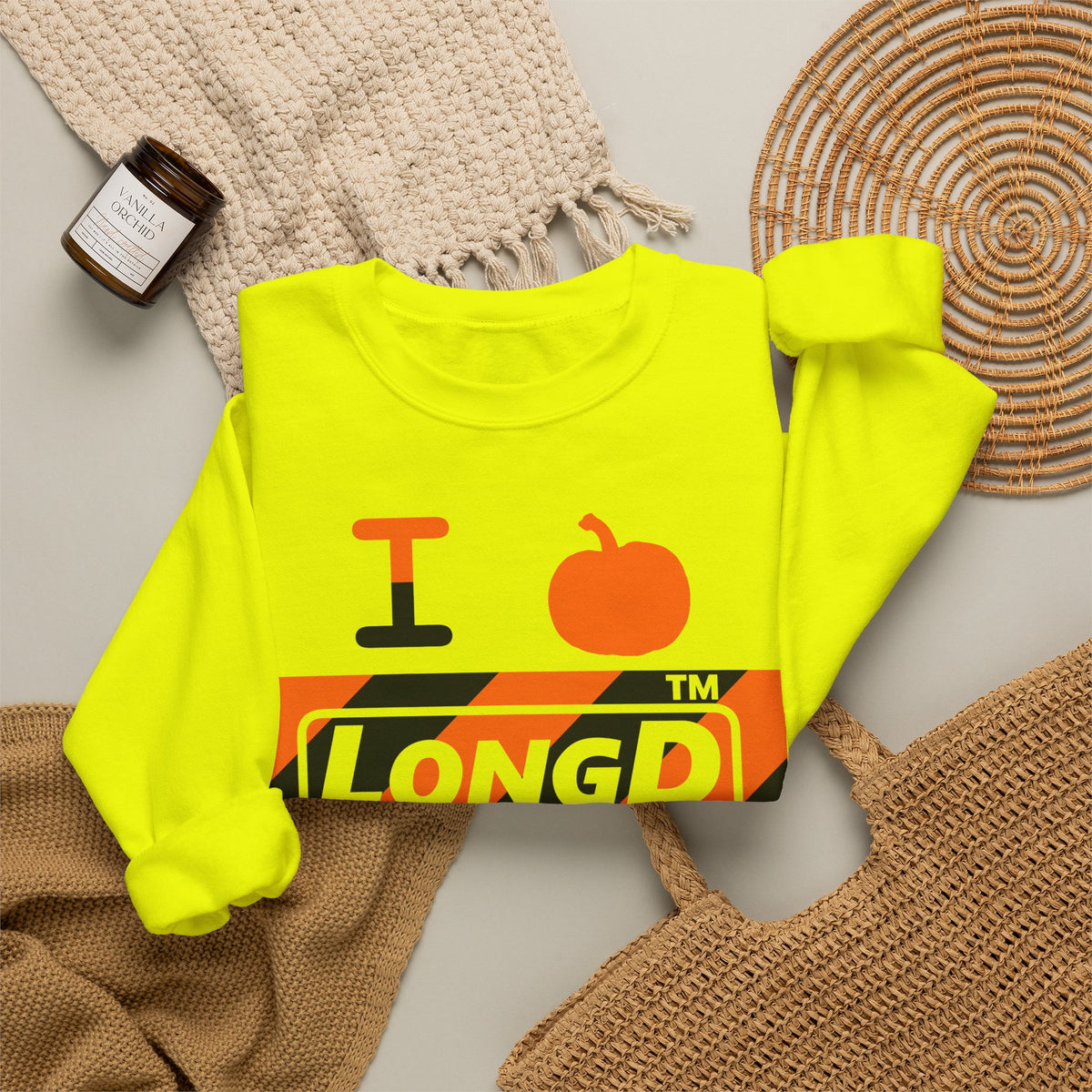 I pumpkin LongD Chicago negative diagonal 6-striped logo crewneck sweatshirt