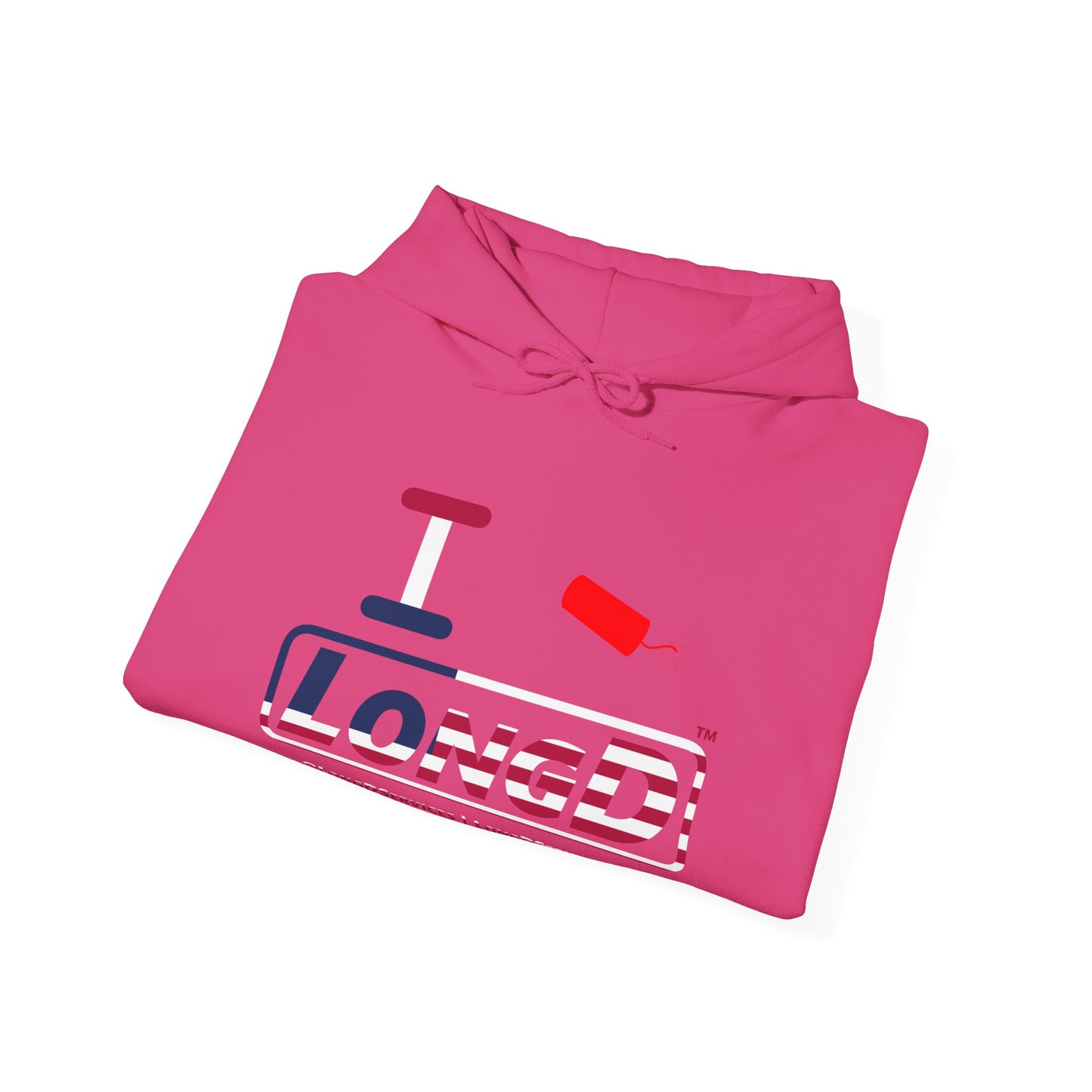 I Firecracker LongD® Logo Hoodie red, white and blue positive flag
