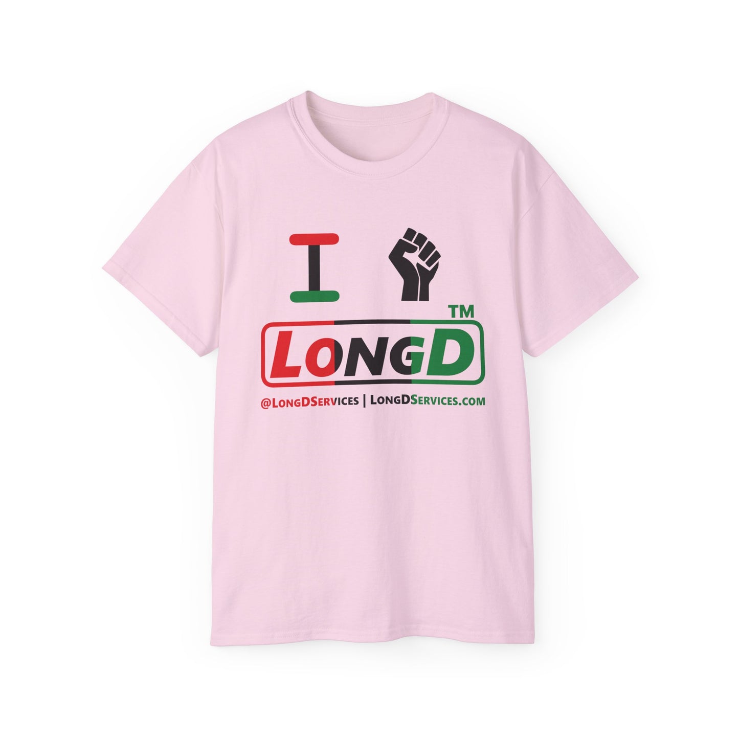 I fist LongD positive vertical 3-striped tag-domain logo cotton tee