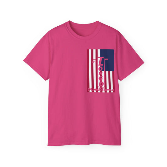 LongD cotton tee negative cropped flag single-breasted front-back tag upright logo (Patriotic colors)