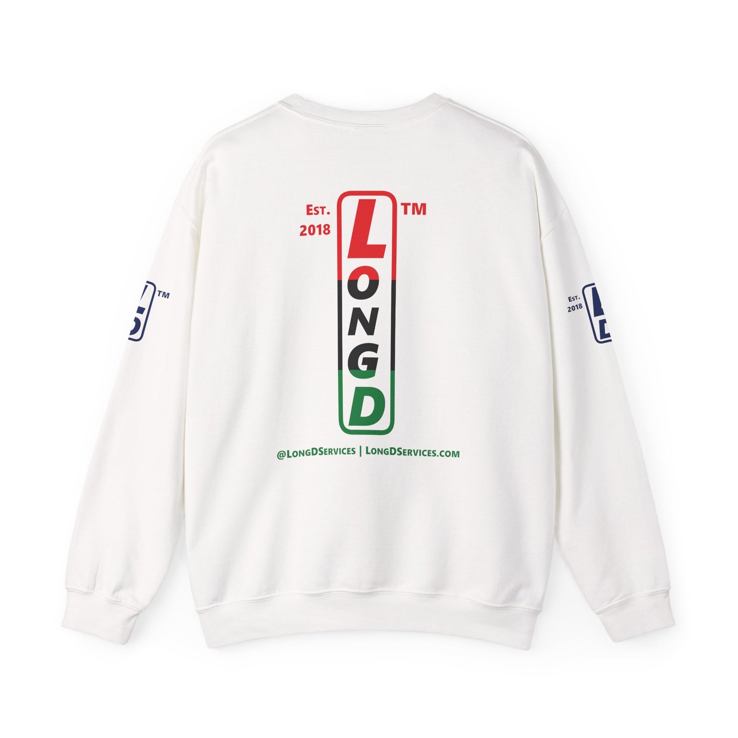 I Fist LongD positive horizontal 3-striped tag-domain upright 4-print logo crewneck sweatshirt