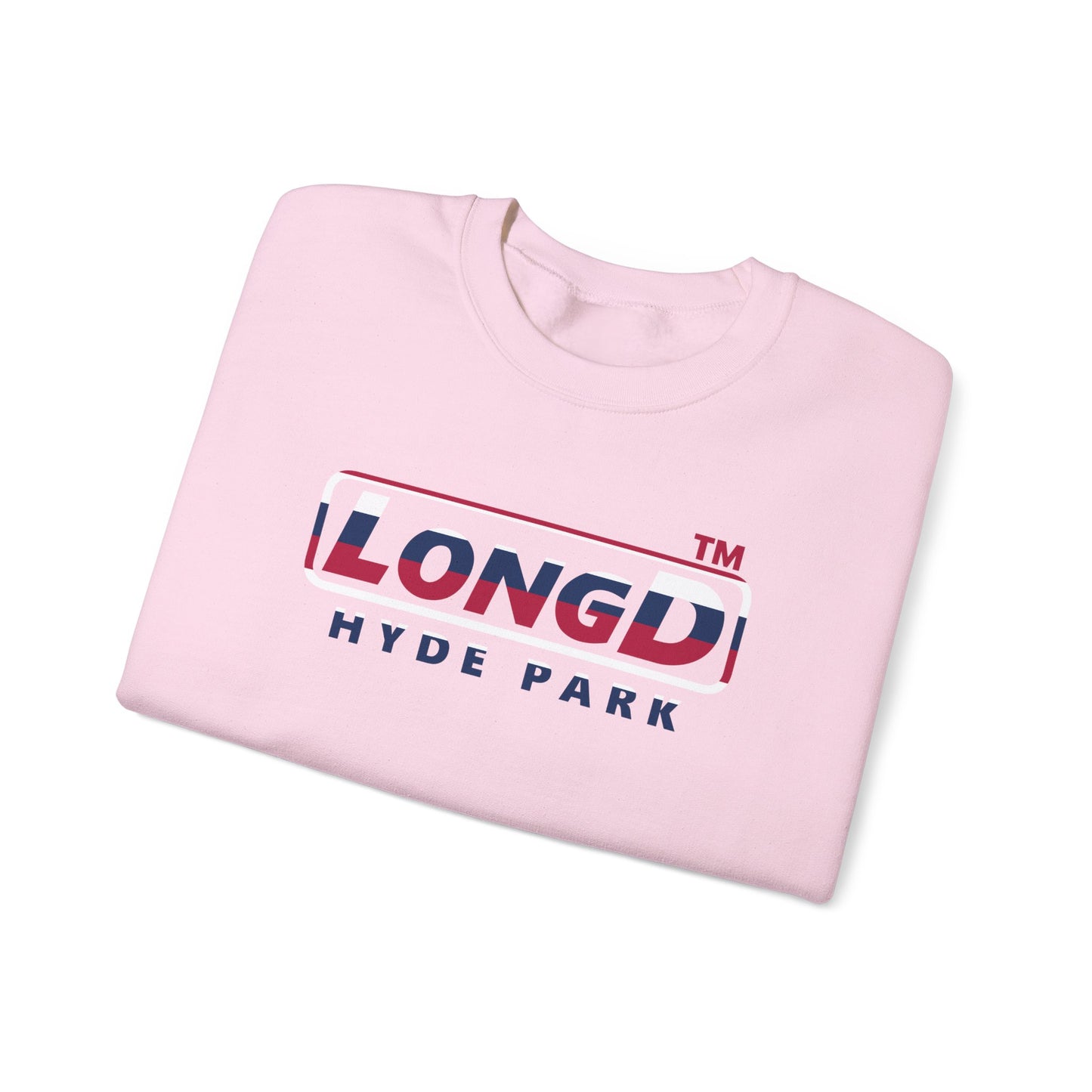 LongD positive horizontal 6-striped Hyde Park logo crewneck sweatshirt (patriotic colors)