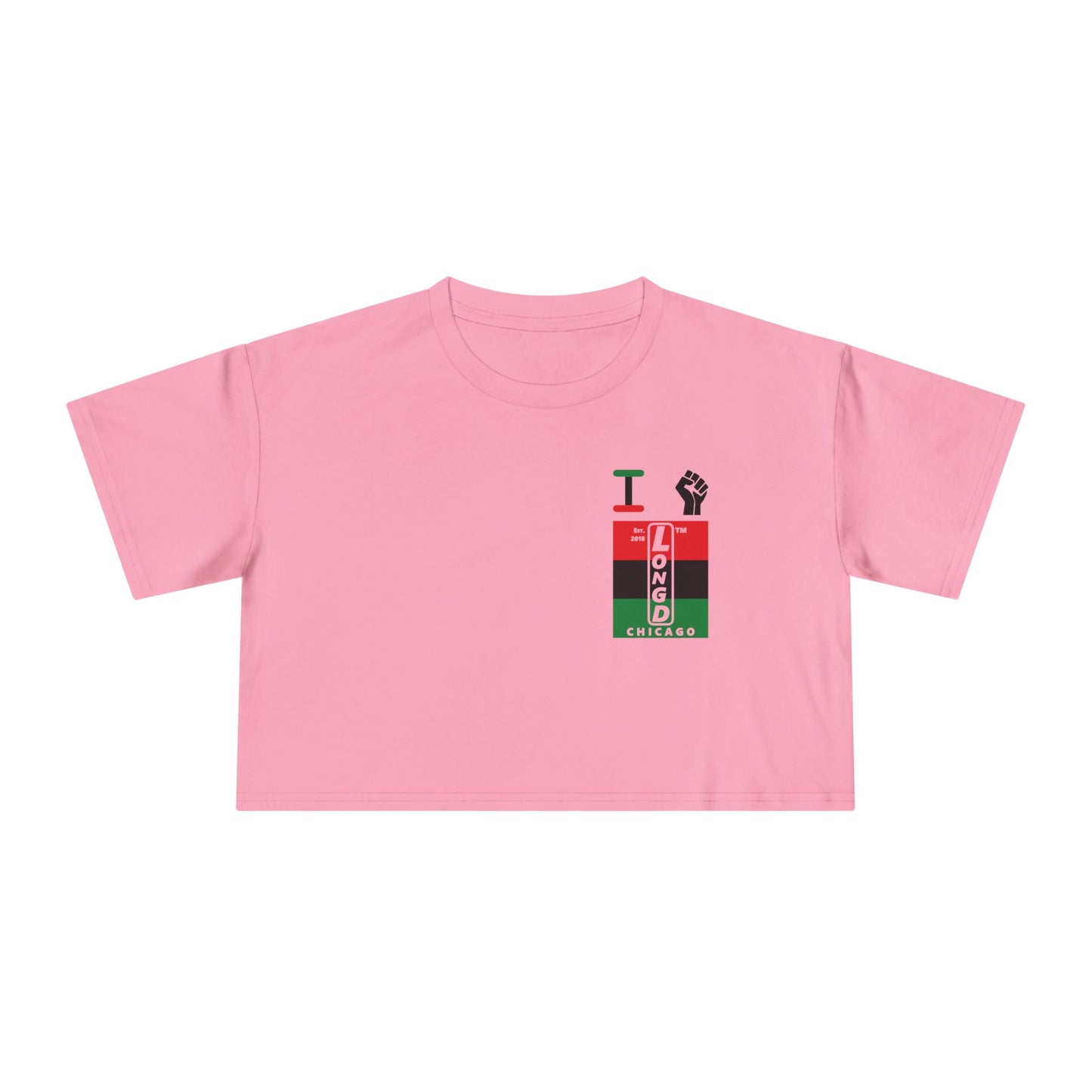 I fist LongD negative horizontal 3-striped upright single-breasted Chicago logo crop tee (Juneteenth colors)