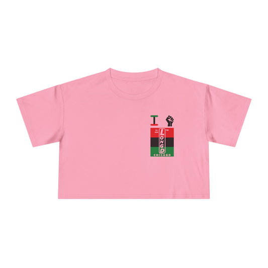 I fist LongD negative horizontal 3-striped upright single-breasted Chicago logo crop tee (Juneteenth colors)