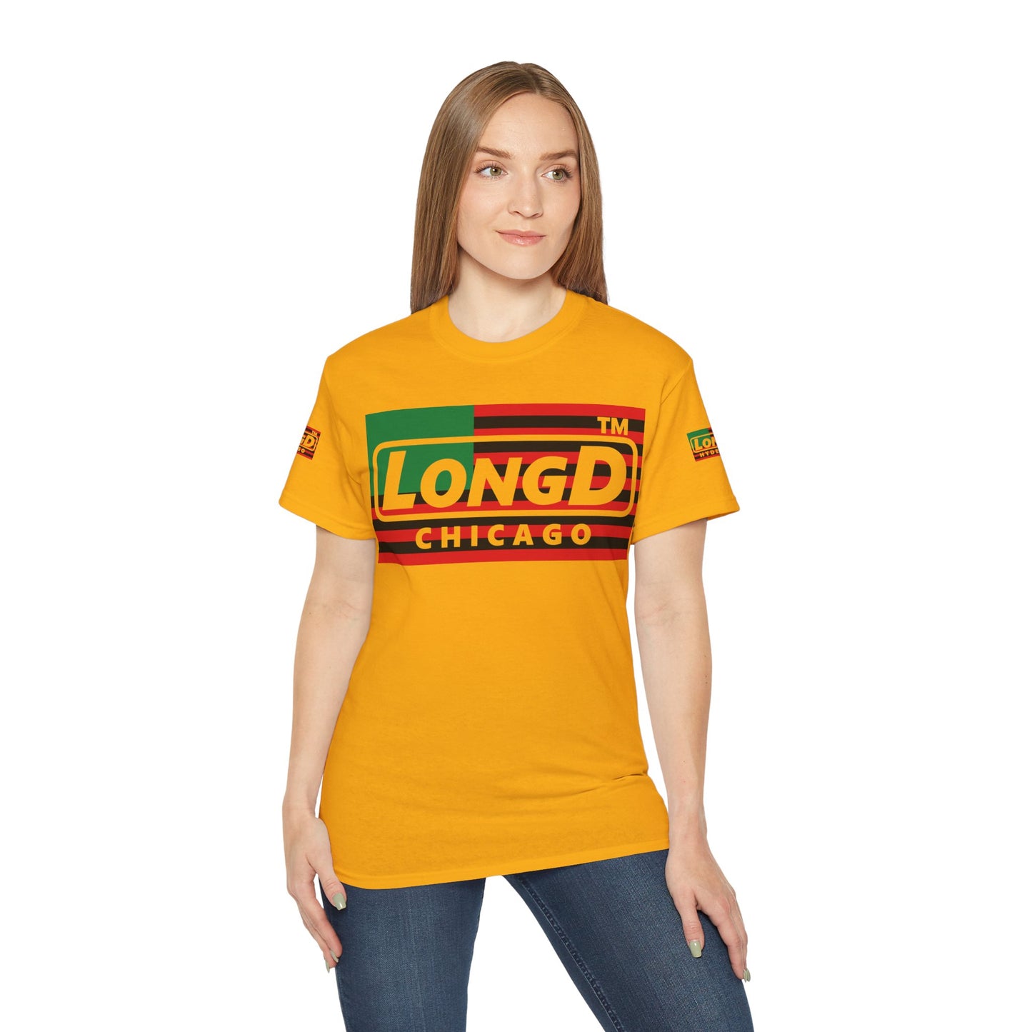 LongD negative flag Chicago logo 4-print cotton tee (Juneteenth colors)