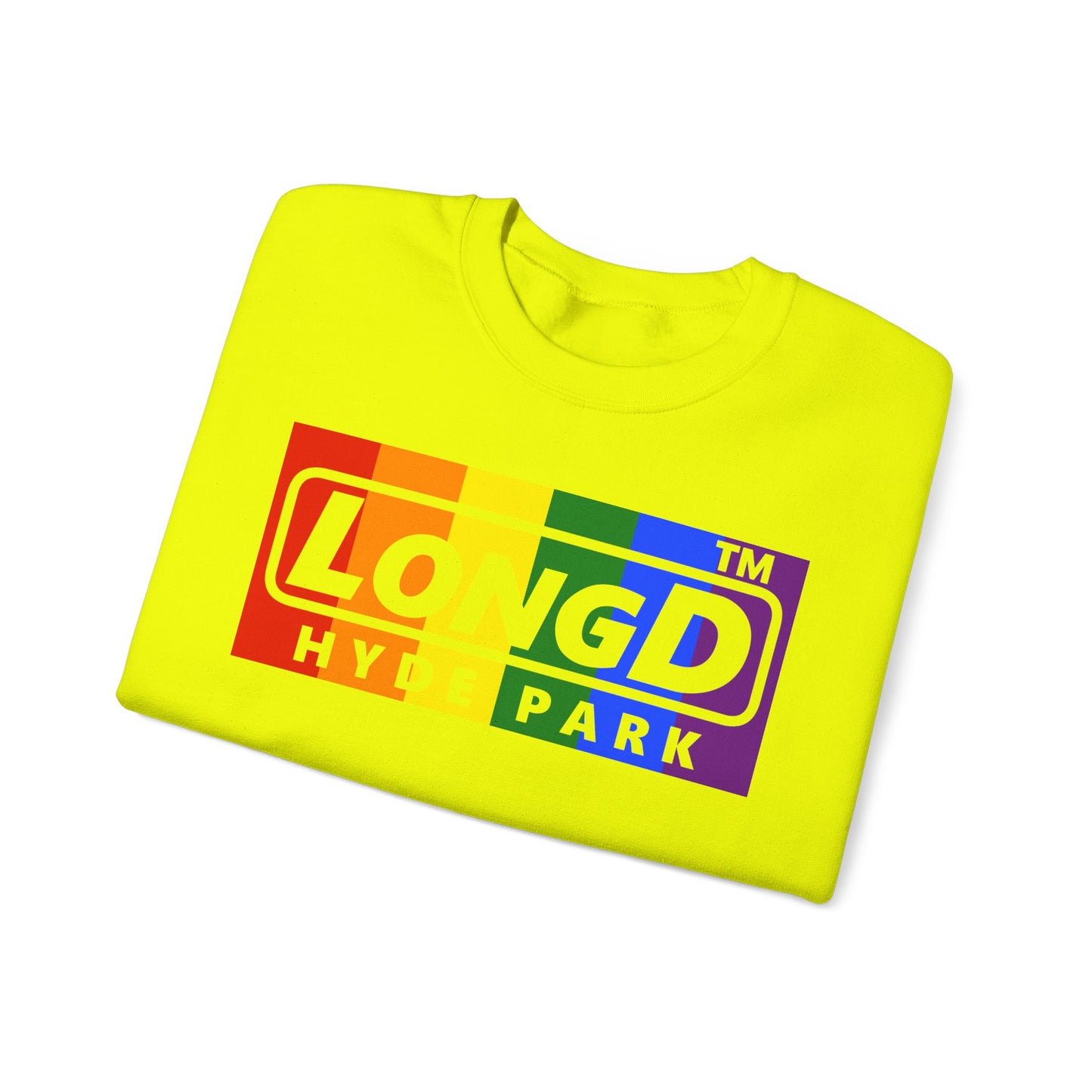 LongD negative vertical striped Hyde Park logo crewneck sweatshirt (Pride colors)
