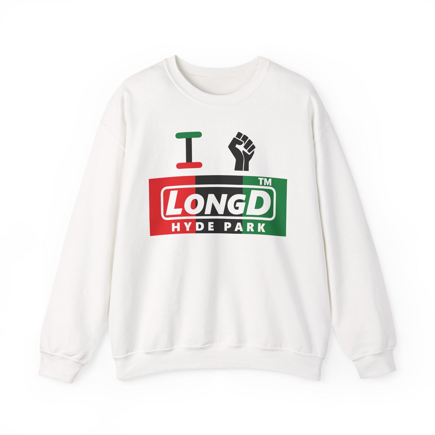 I fist LongD negative vertical 3-striped Hyde Park logo crewneck sweatshirt