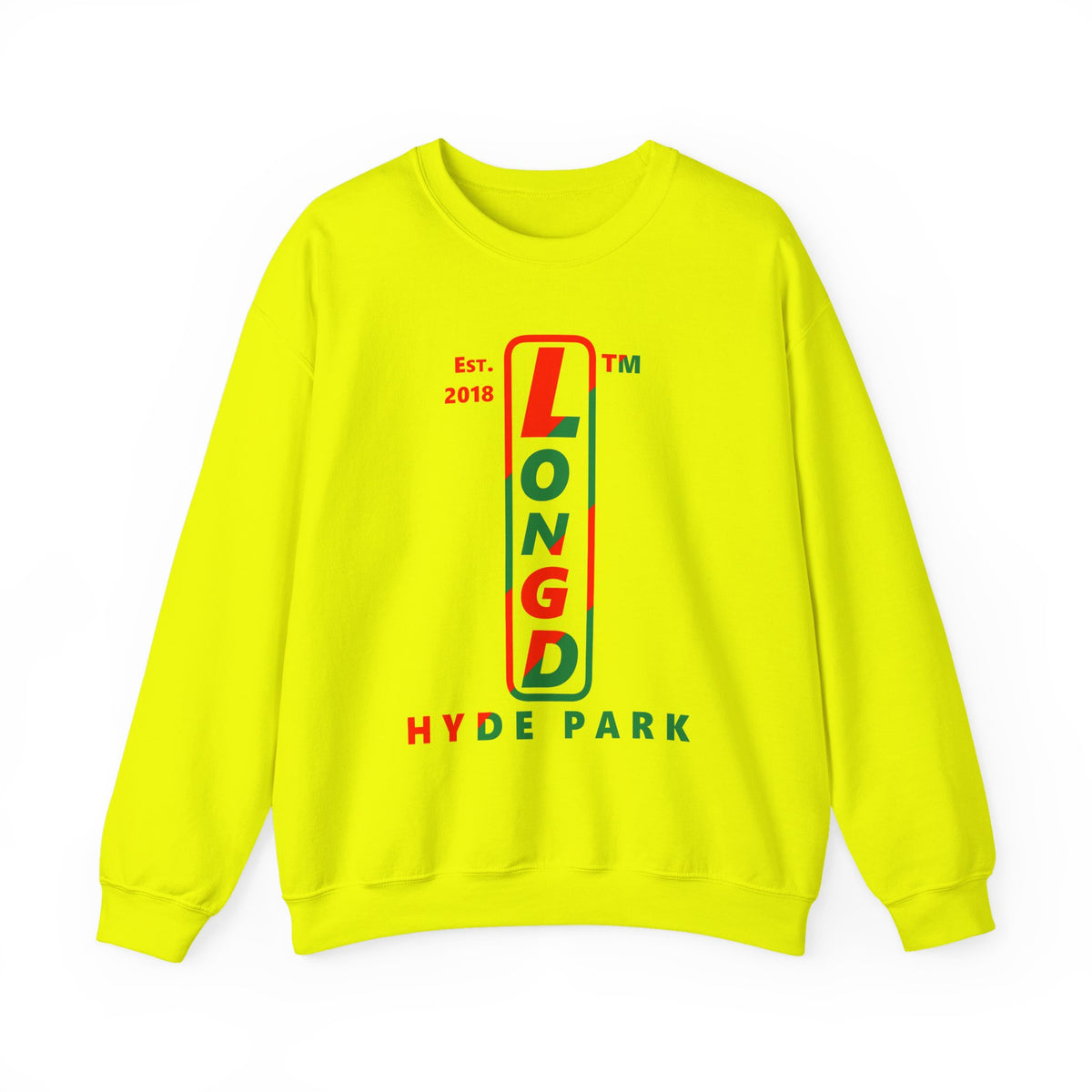 LongD Hyde Park positive upright pixel-weighted 4-striped logo (Xmas colors) crewneck sweatshirt