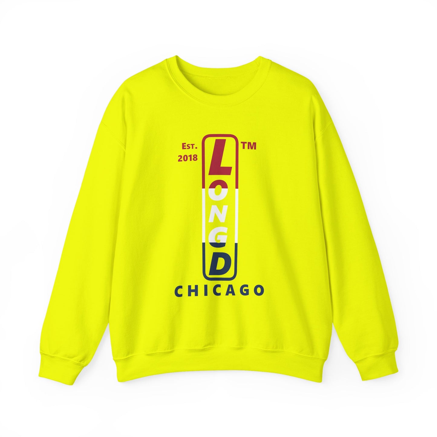 LongD positive horizontal 3-striped Chicago logo crewneck sweatshirt (patriotic colors)