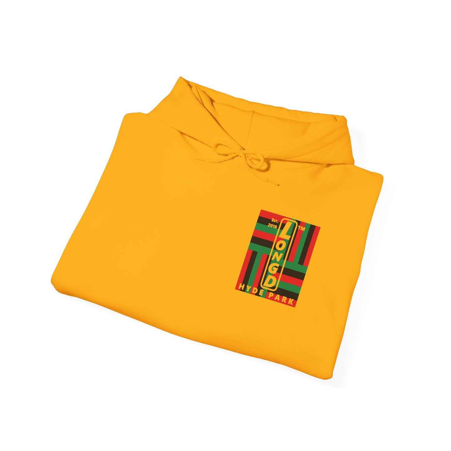 LongD single-breasted negative windmill front-back upright Hyde Park logo hoodie (Juneteenth colors)