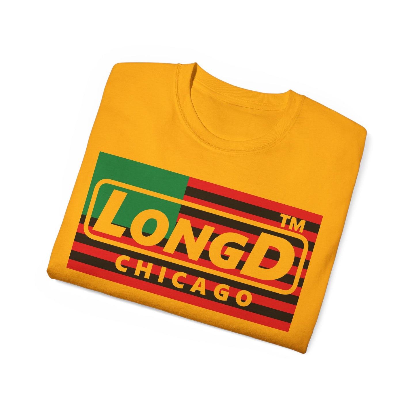 LongD negative flag Chicago logo 4-print cotton tee (Juneteenth colors)