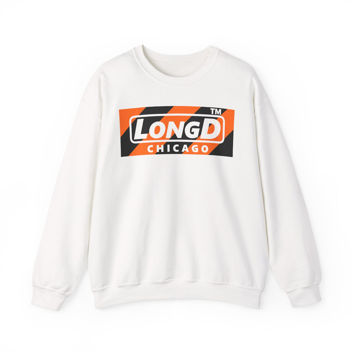 LongD Chicago negative diagonal 6-striped front-back logo (Halloween colors) crewneck sweatshirt