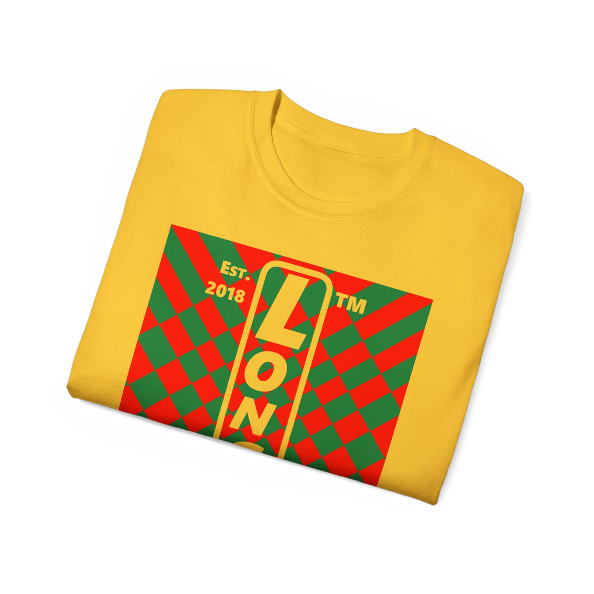 LongD Hyde Park negative upright stylized argyle 4-print logo (Xmas colors) cotton tee