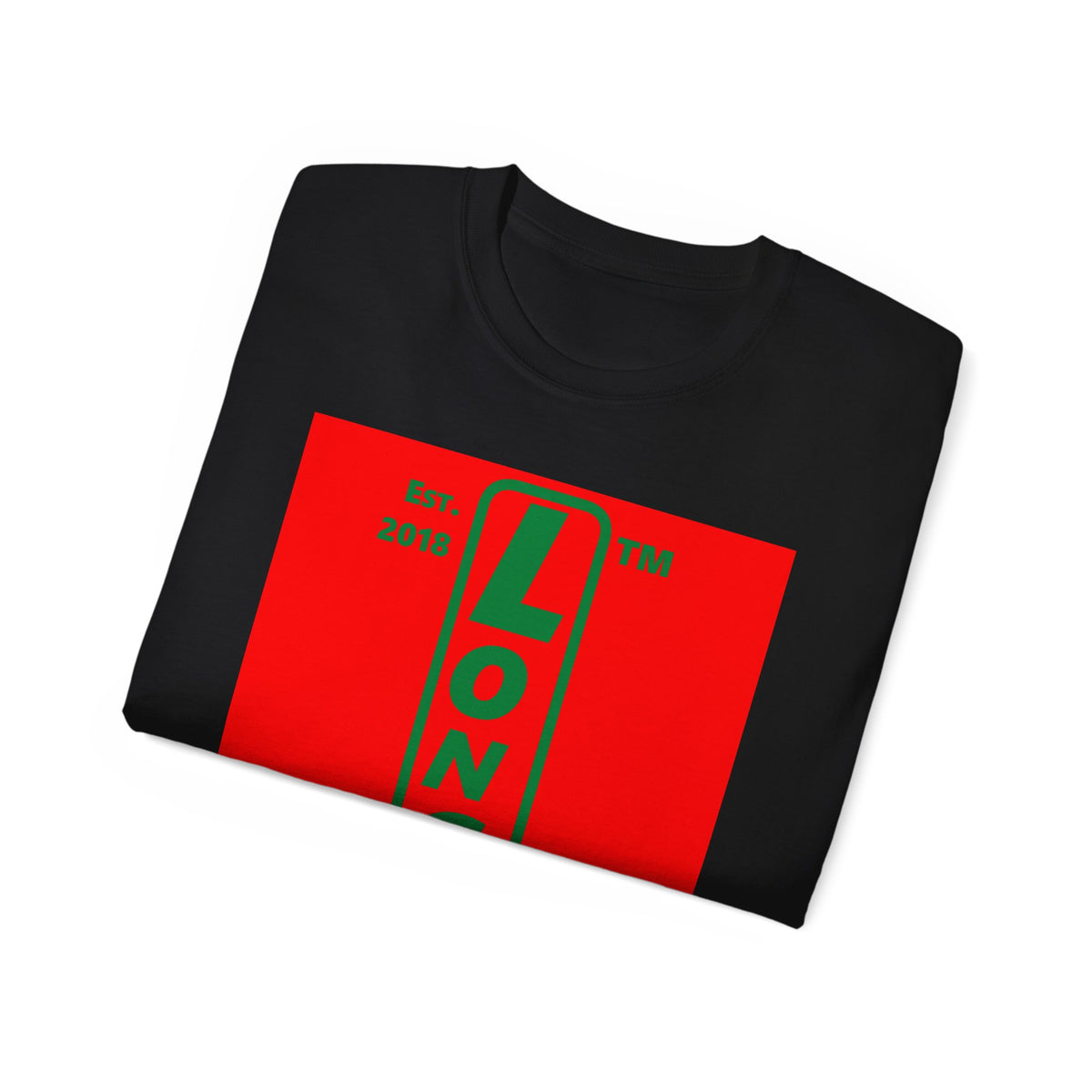 LongD Hyde Park upright logo positive green on negative red (Xmas colors) cotton tee