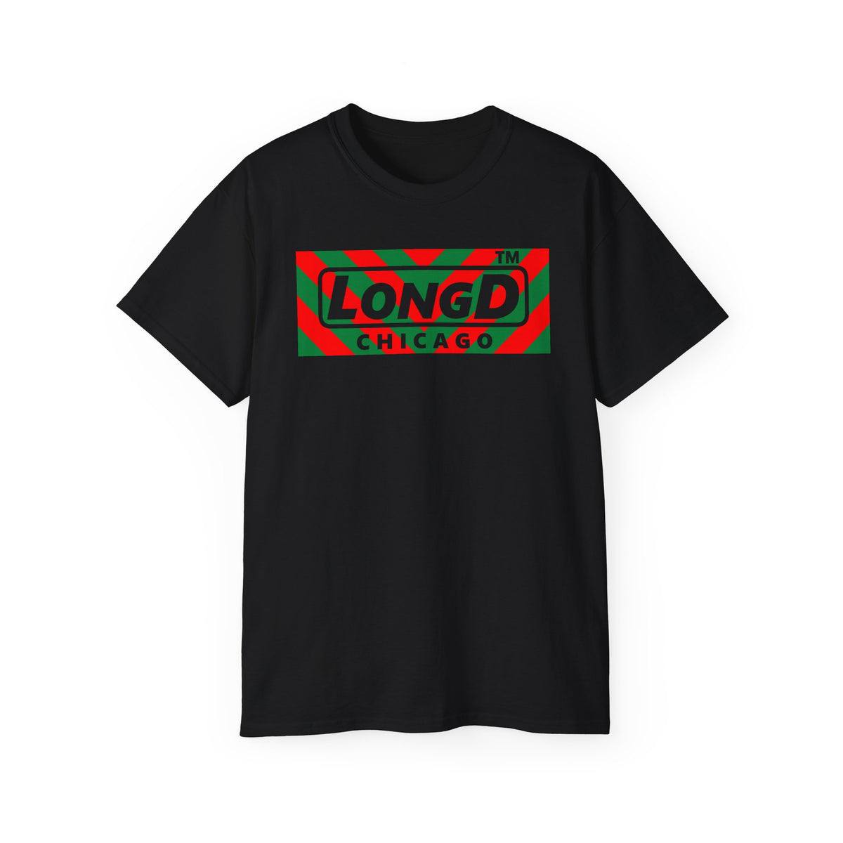 LongD Chicago negative downward chevron front-back logo (Xmas colors) cotton tee