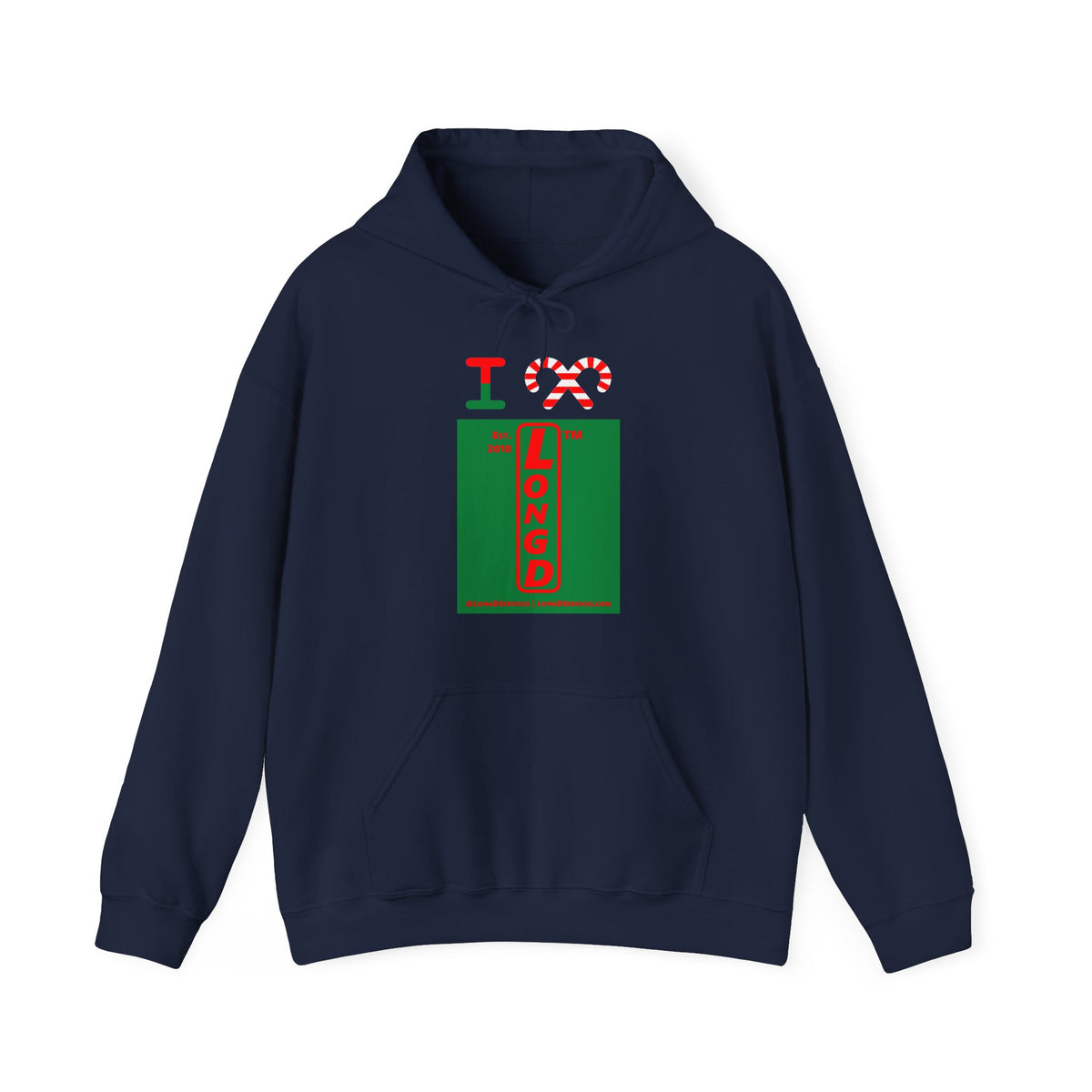 I candy cane LongD Tag-domain upright front-back logo positive red on negative green hoodie