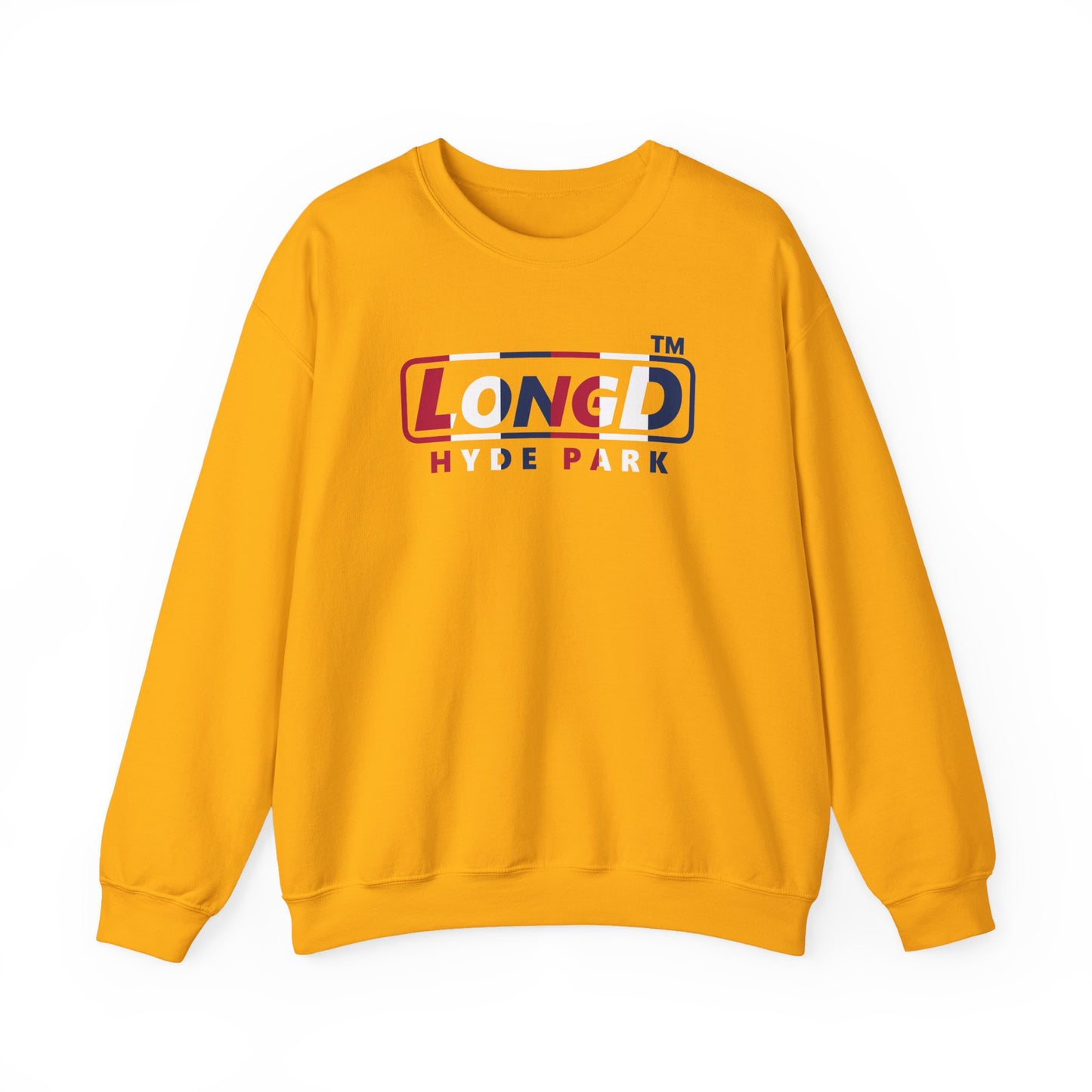 LongD positive vertical 6-striped Hyde Park logo crewneck sweatshirt (patriotic colors)