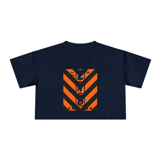LongD Chicago negative upright downward chevron logo (Halloween colors) crop tee