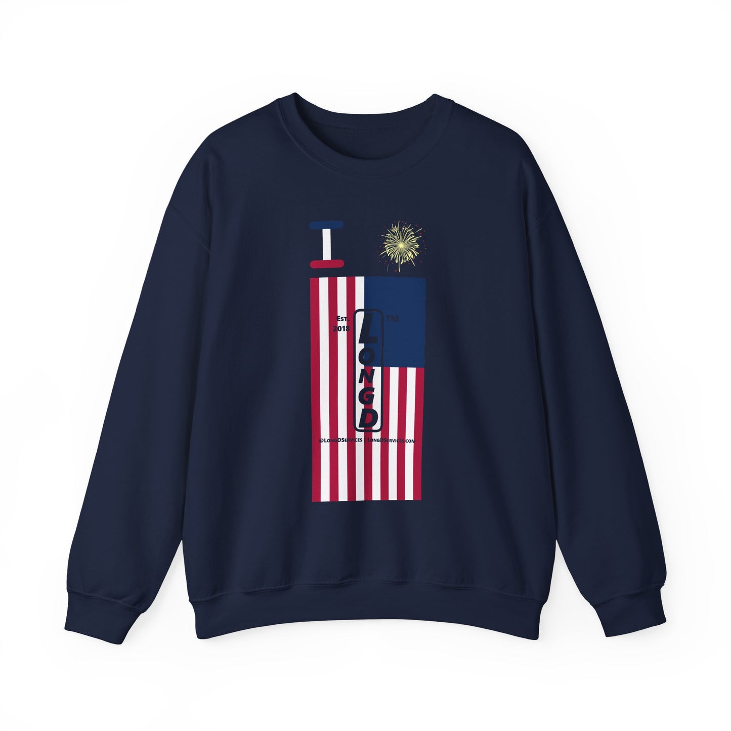 I Burst LongD negative flag tag-domain upright logo crewneck sweatshirt