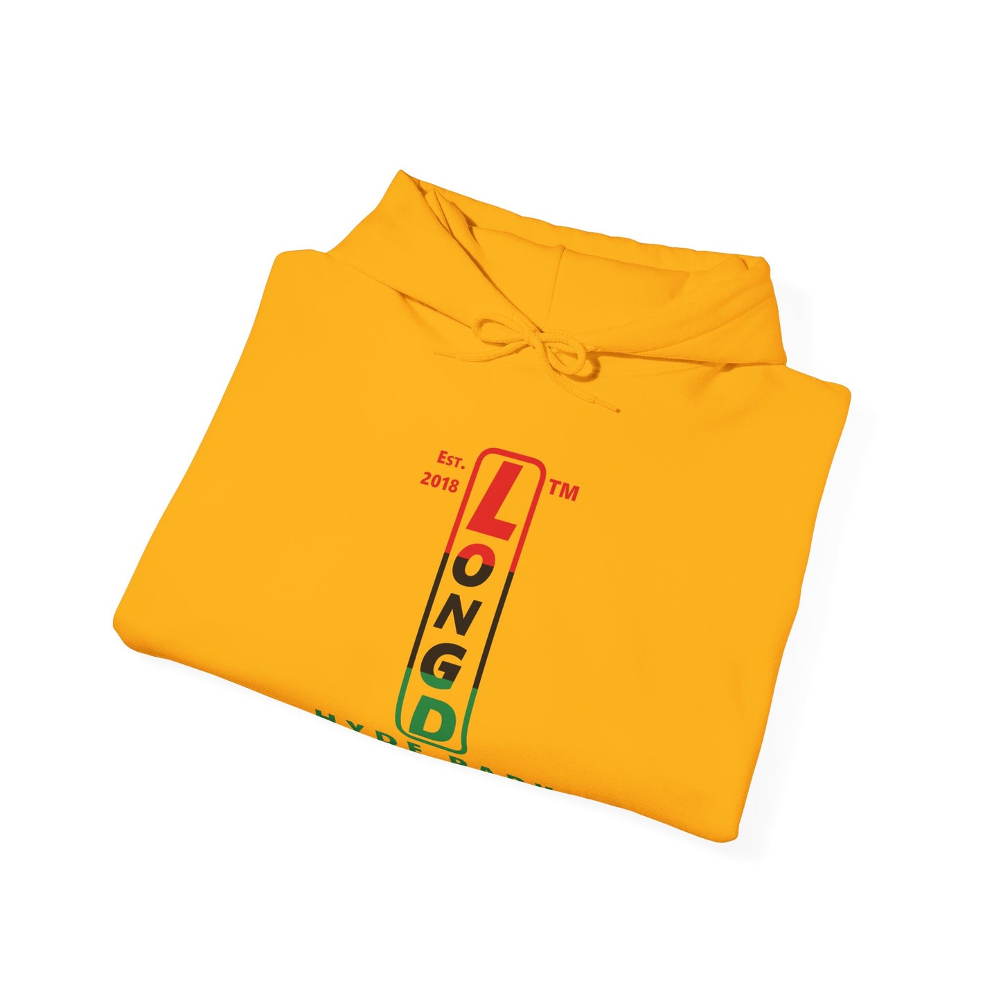 LongD® positive horizontal 3-striped Hyde Park 4-print upright logo hoodie (Juneteenth colors)
