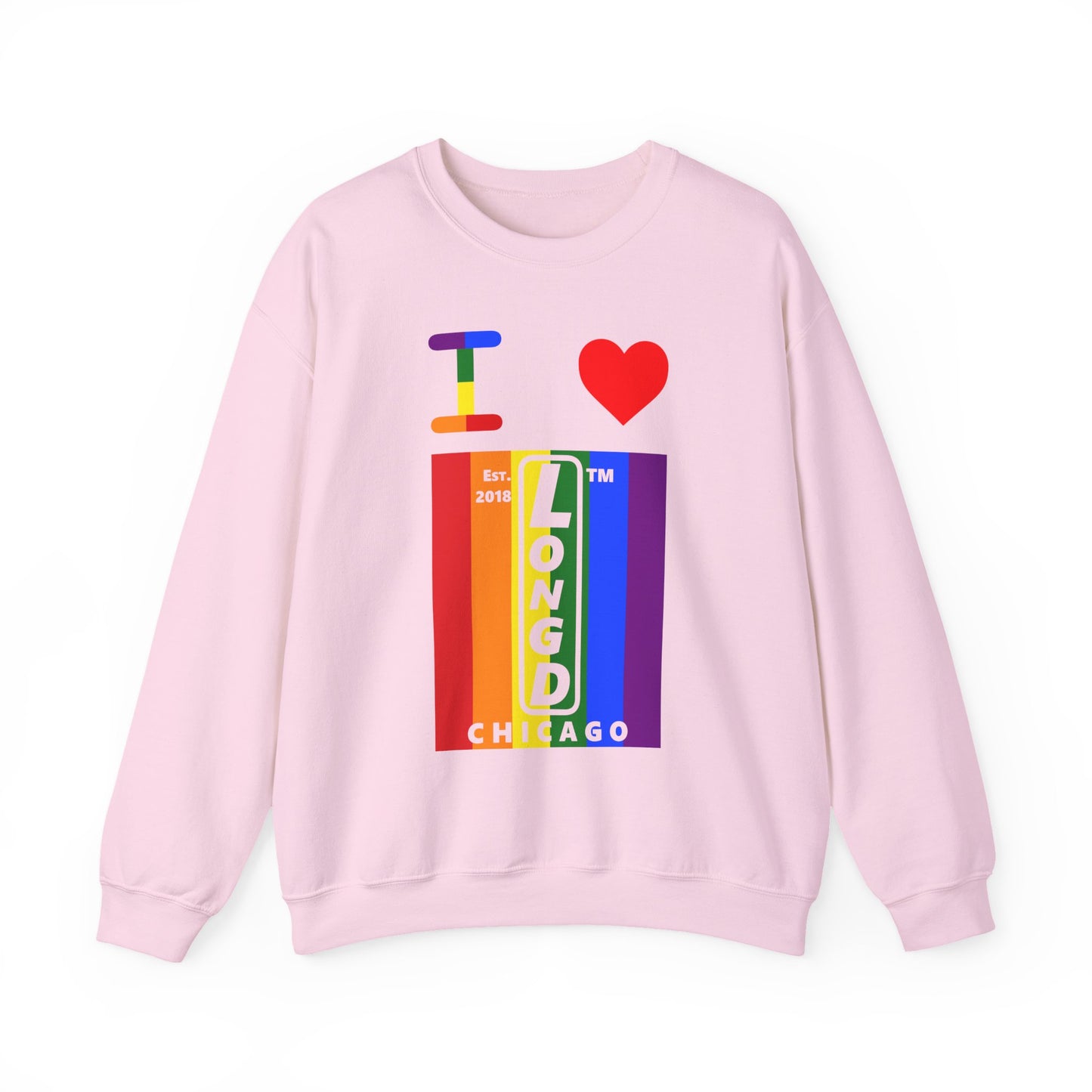 I Luv LongD negative vertical 6-striped Chicago upright logo crewneck sweatshirt