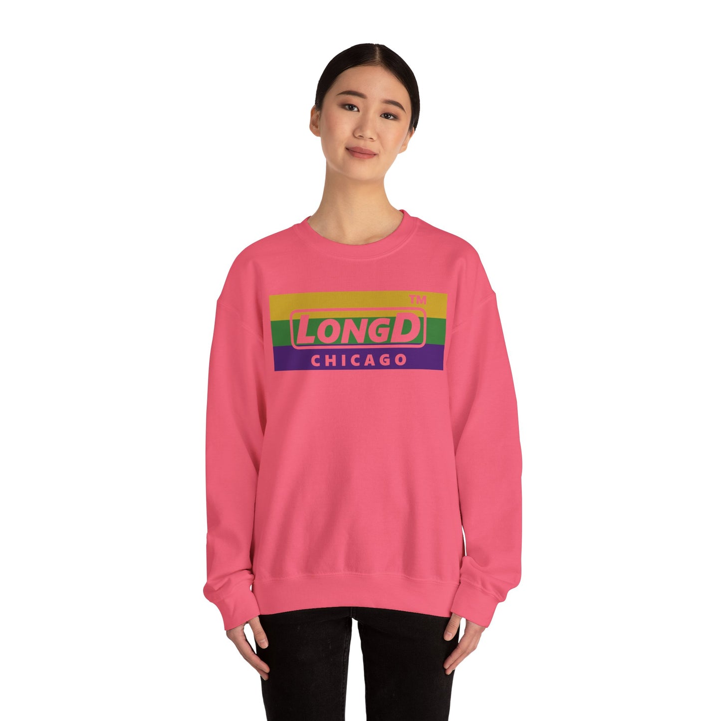 LongD negative striped Chicago logo crewneck sweatshirt