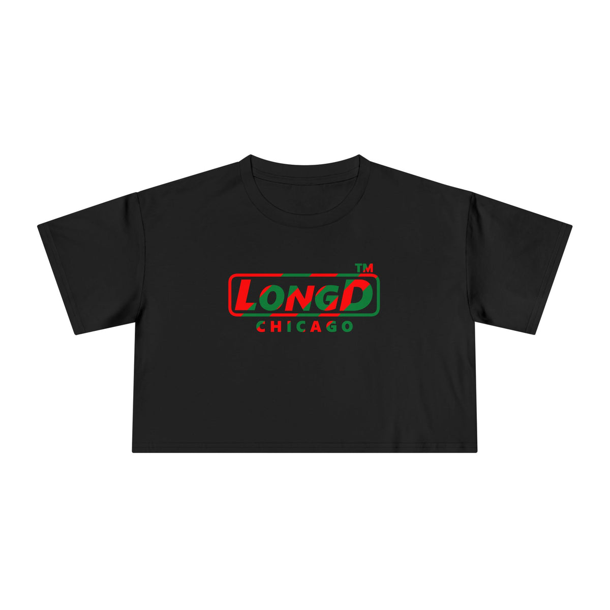 LongD Chicago positive pixel-weighted 6-striped logo (Xmas colors) crop tee