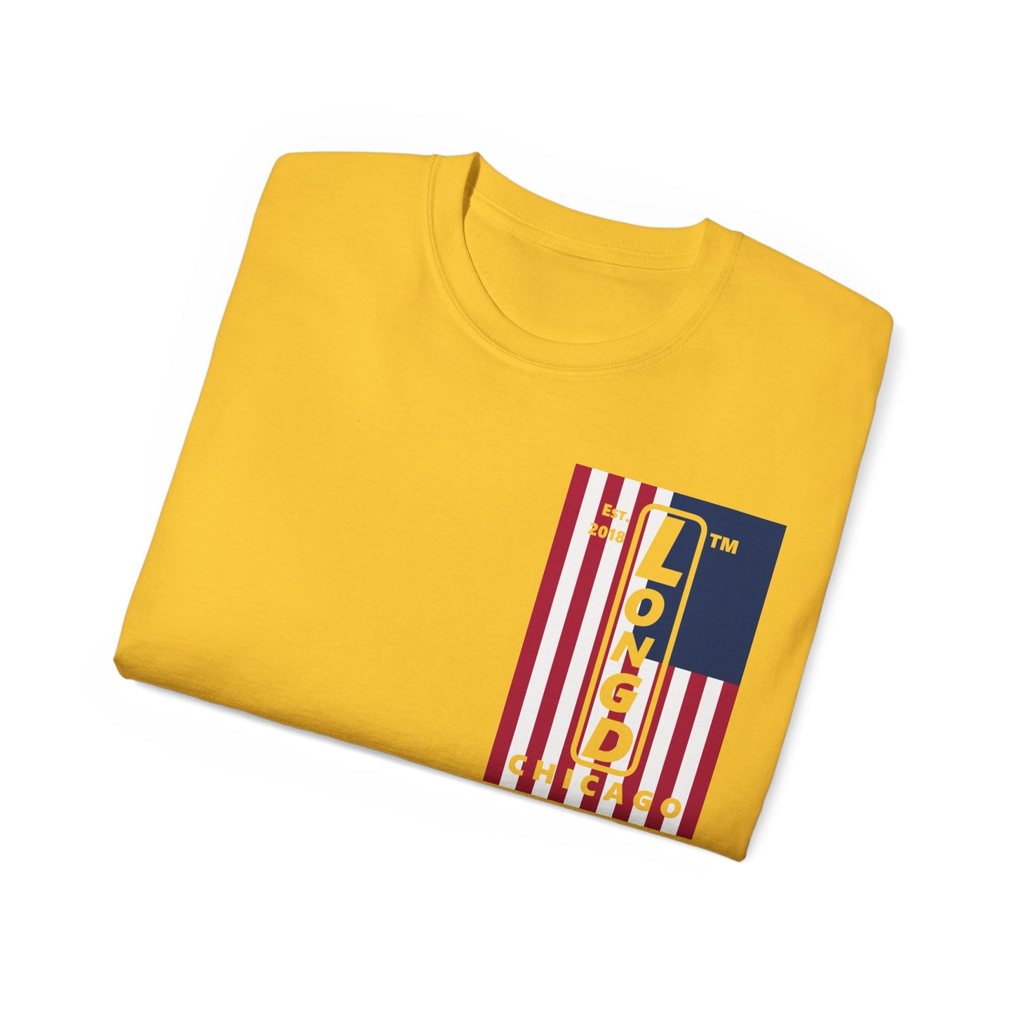 LongD cotton tee negative cropped flag single-breasted front-back Chicago upright logo (Patriotic colors)