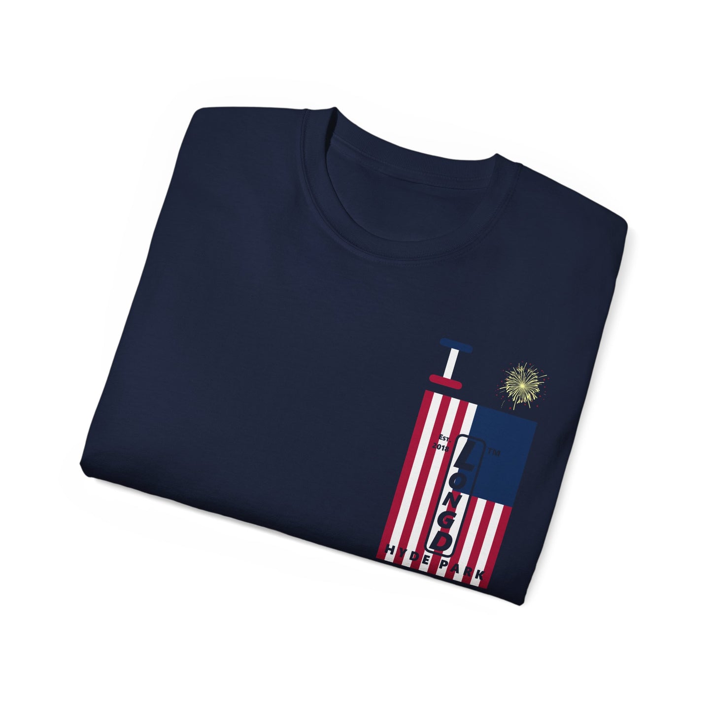 I Burst LongD cotton tee negative cropped flag single-breasted front-back Hyde Park upright logo (Patriotic colors)