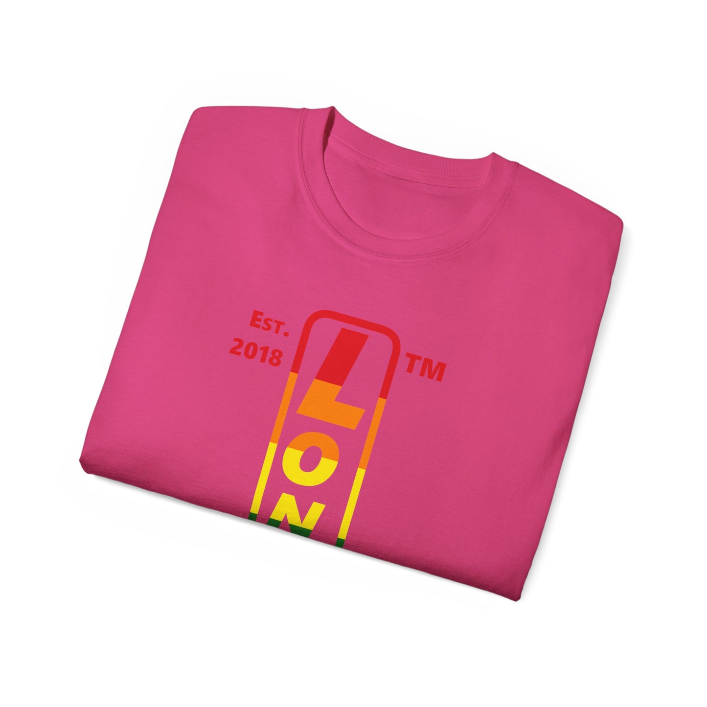 LongD Cotton Tee positive horizontal striped Hyde Park upright logo (Pride colors)