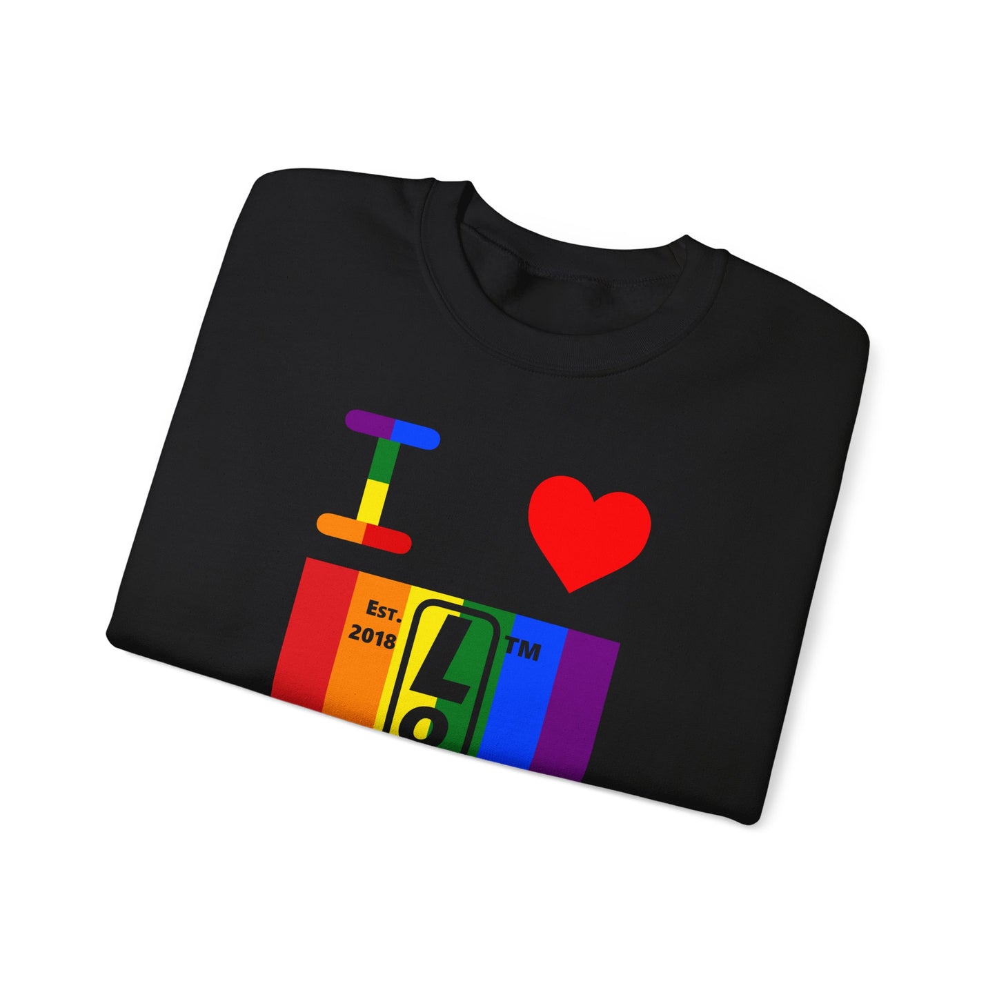 I Luv LongD negative vertical 6-striped Chicago upright logo crewneck sweatshirt