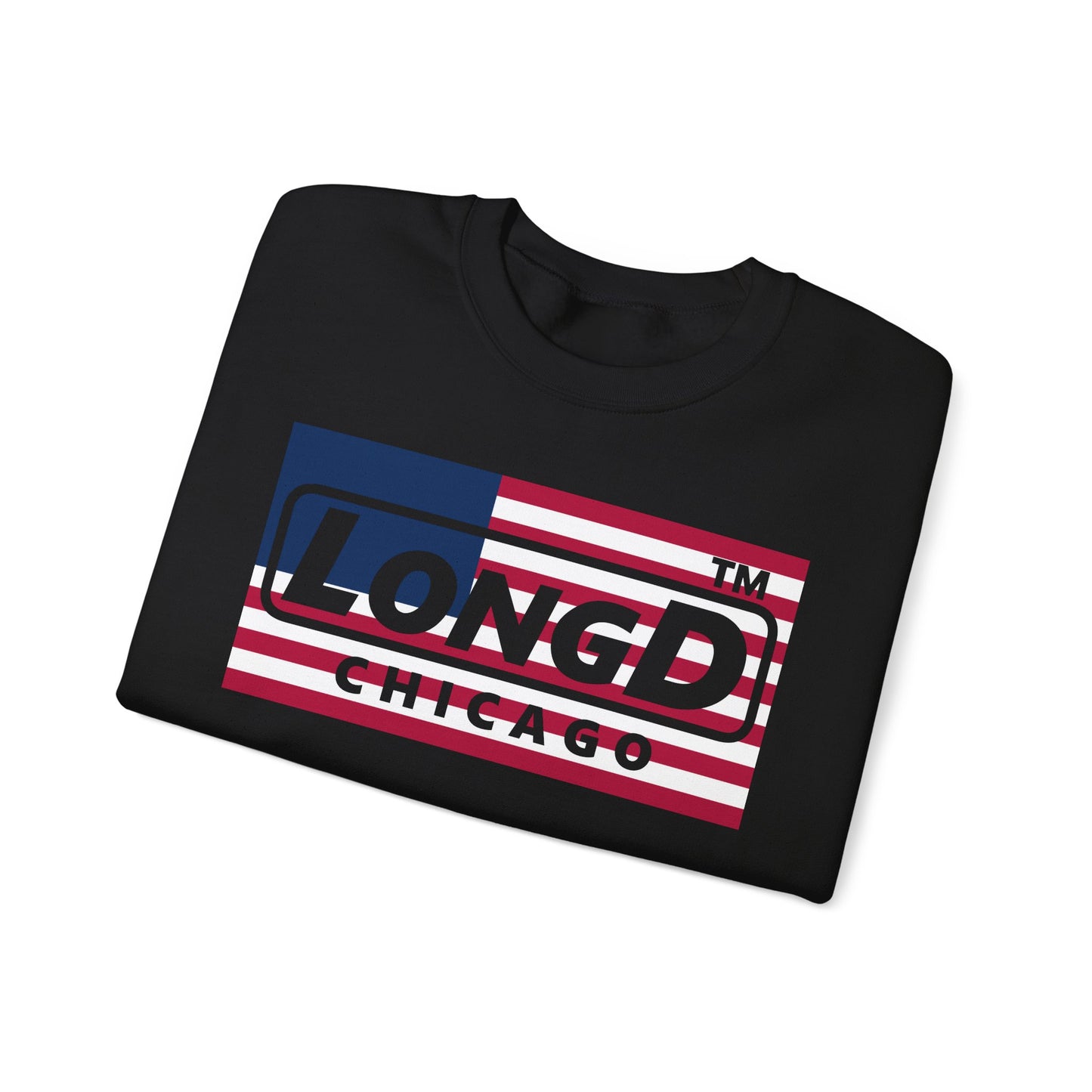 LongD negative flag front-back Chicago logo crewneck sweatshirt (patriotic colors)