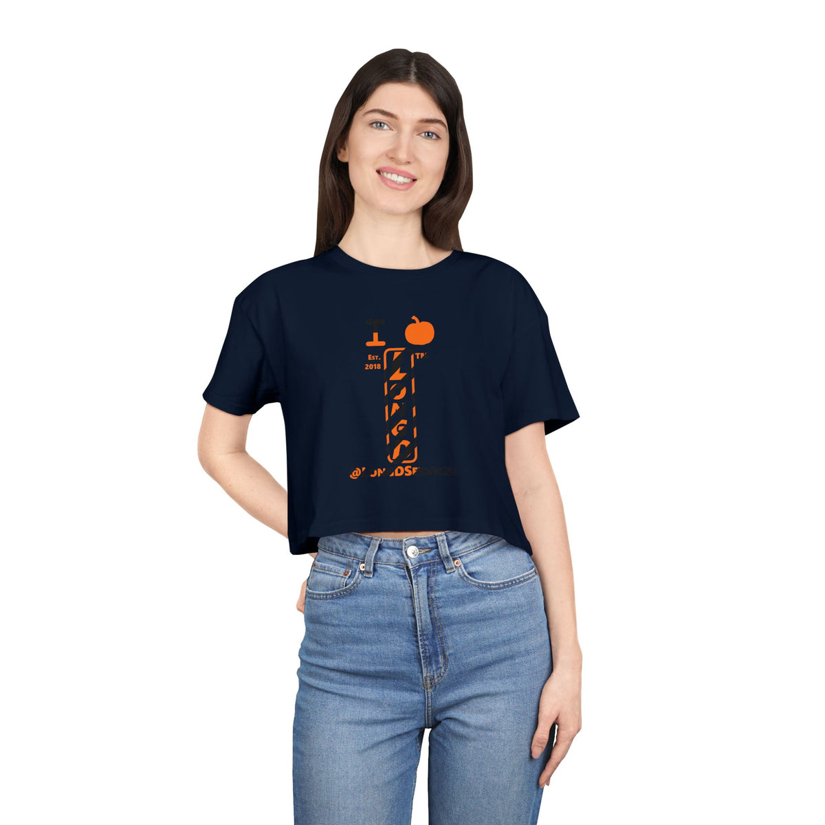 I pumpkin LongD Tag positive upright pixel-weighted 12-striped logo crop tee