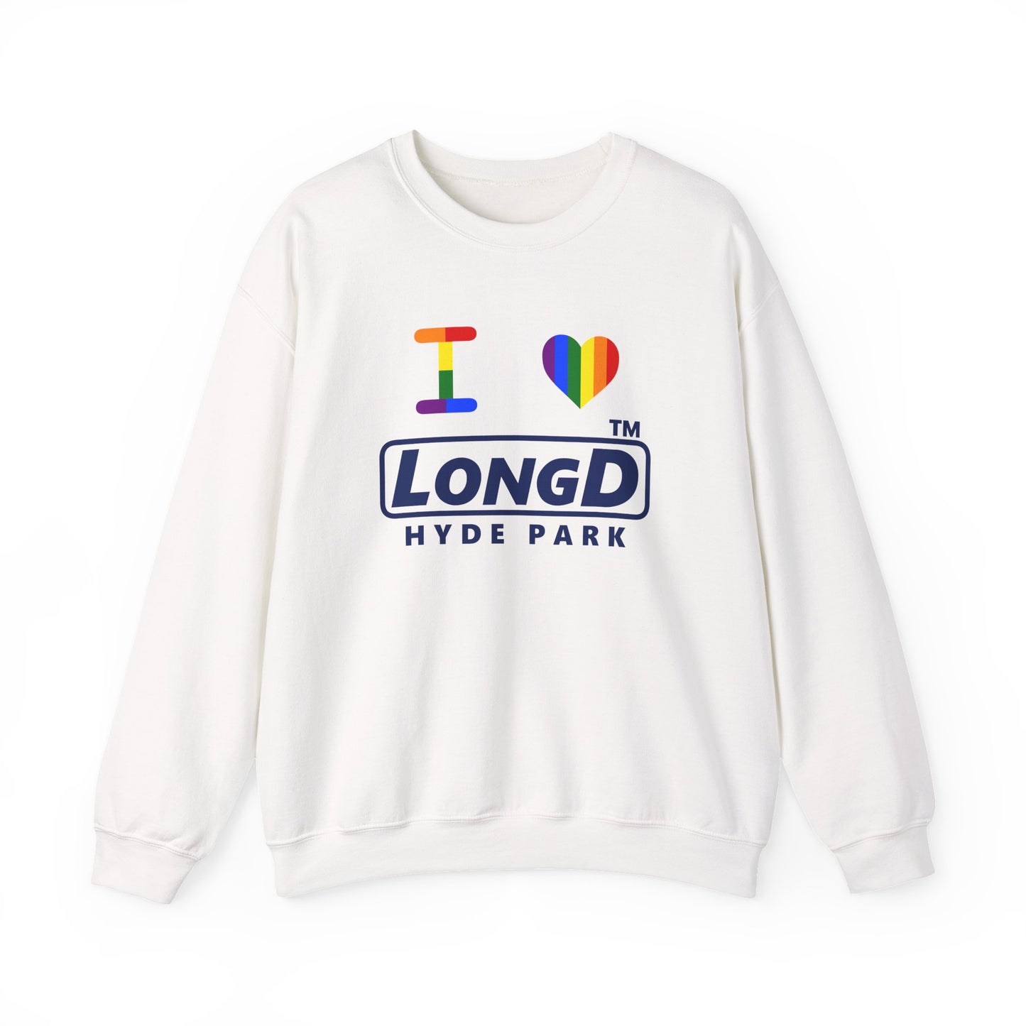 I Luv LongD official basic Hyde Park logo crewneck sweatshirt with Pride heart