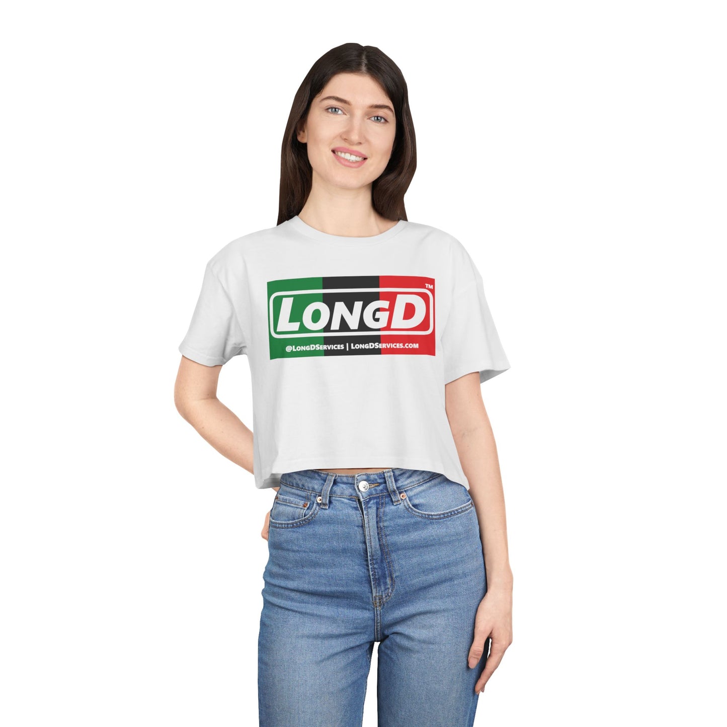 LongD Logo Women's Crop Tee (Juneteenth negative thirds logo)