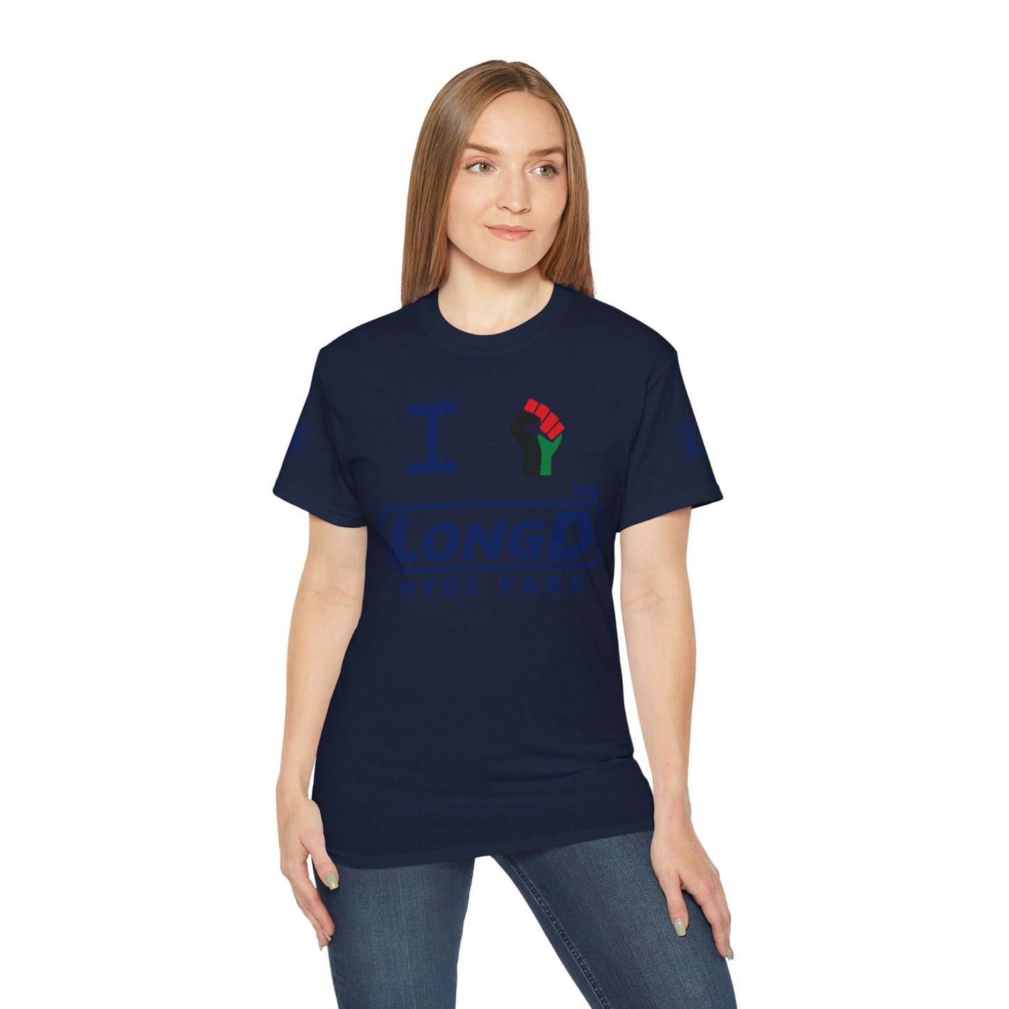 I fist LongD official Hyde Park logo 4-print cotton tee with multicolored fist