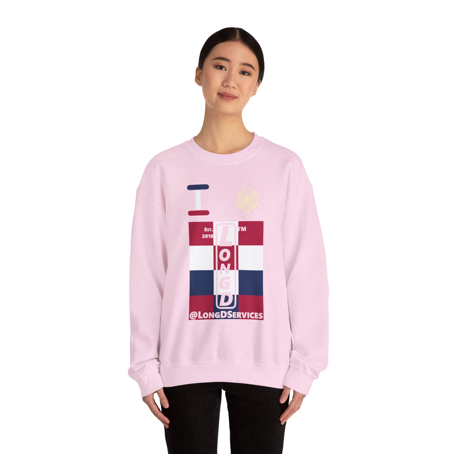 I Burst LongD negative 4x3 tag upright logo crewneck sweatshirt