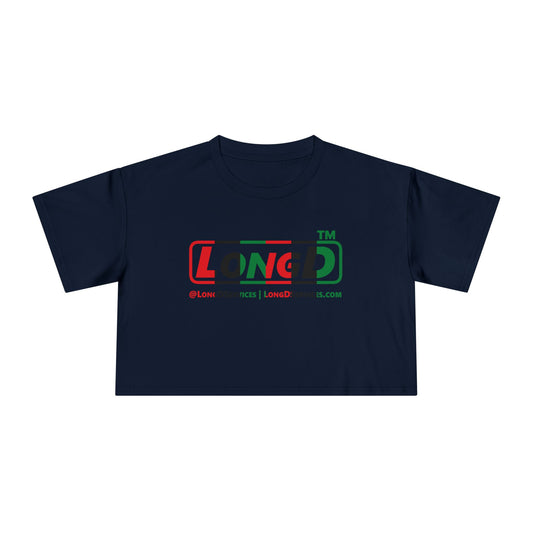 LongD positive vertical 6-striped tag-domain logo crop tee (Juneteenth colors)